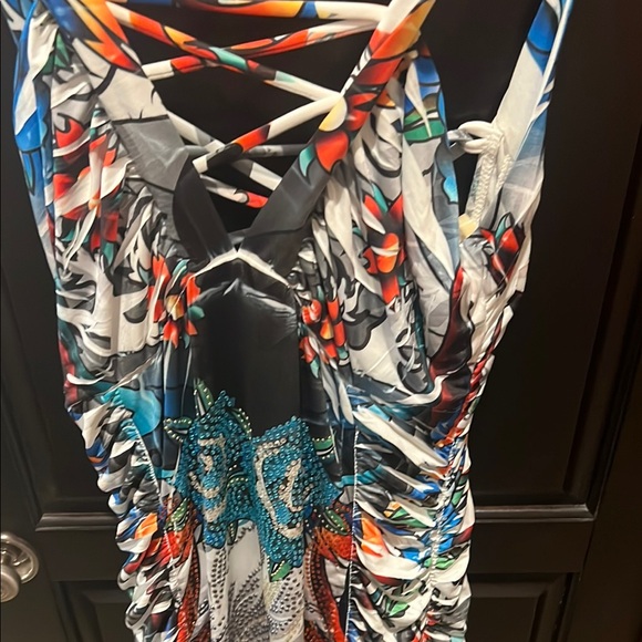 Colorful Ruched Dress - Picture 2 of 4